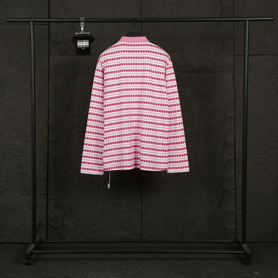 P210 Actual photo [Popular item] Code: 25020# Color: Black/Pink/Blue Size: S to - CH Croix heart niche design cross jacquard striped long sleeves brings striped Polo to Next Levels. Loose fit. Same style for men and women. Lazy and casual. Street style. Three colors. Customized style.